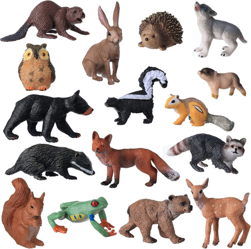 Flormoon Small Animal Figures for Kids - 16PCS Realistic Forest Animals Baby Figurines - Educational Toys