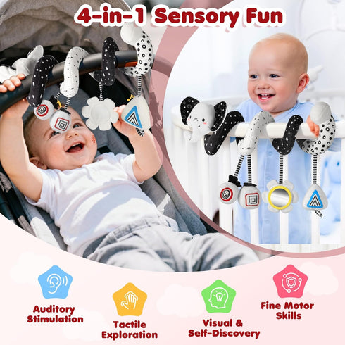 0-6 URMYWO Spiral Car Seat Toys for Babies Months, Black and White Baby Toys, High Contrast Baby Toys for Newborn