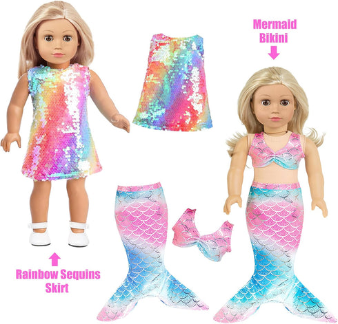 Fashion 10 Sets 18 Inch Doll Clothes and Accessories Play Set, Mermaid Shining Dress Outfits (No Doll)