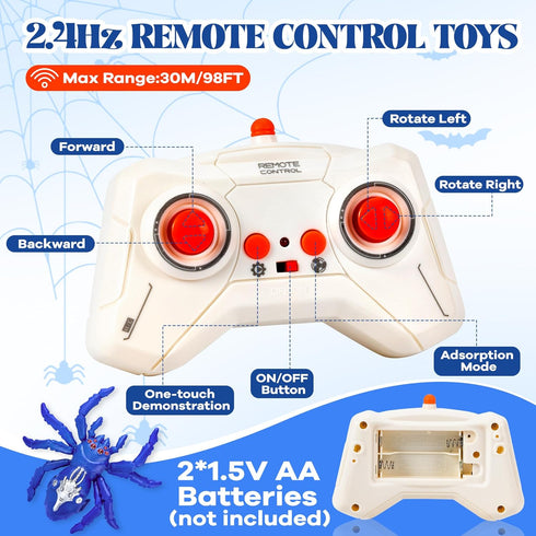 Nurcazo 3+, Wall Climbing Spider Remote Control Toy, RC Creepy Crawly Spider with LED Red Eyes, Climbs Walls