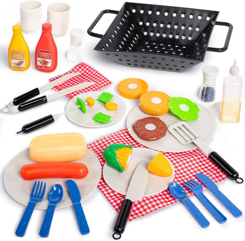 Set, Set, Playset 2 3 4 JOYIN Kitchen Toy BBQ Play Grill, Cooking Toy Little Chef Play, Kids Grill Interactive BBQ
