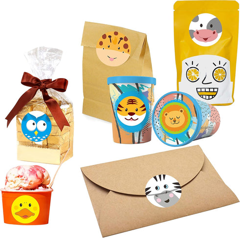 600 Pcs Adorable Round Face Animal Stickers in 16 Designs for Kids Party Favor (1.5" Diameter Each)