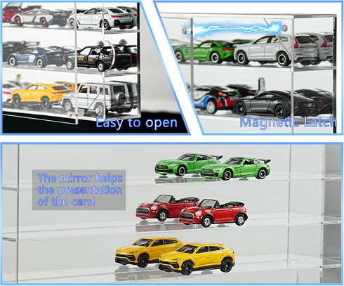 YYDS 1/64 Scale Diecast Display Case for 35 Toy Cars, Wall Mount, Mirrored Back, Hot Matchbox Cars
