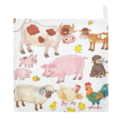 3 Pack 12 12 Inch Cow Pig Sheep Chick Burp Cloths for Boys Girls, Farmhouse Animals Muslin Washcloths, Newborn Face