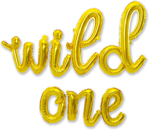 Wild One Cursive Letter Balloons - First Birthday Decorations for Baby Boy & Girl Party Supplies, Gold Banner