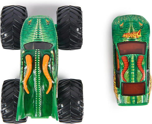 Monster Jam Dragon Monster Truck and Race Car, 1:64 Scale Collectible Toy for Kids