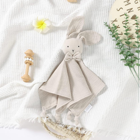 LAWKUL Baby Lovey Organic Cotton Muslin Soft Security Blankets, Comfy Lovie for Infant Boy Girls Unisex Bunny Khaki