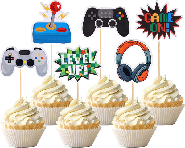 36 PCS Assembled Video Game Cupcake Toppers Game On Controllers for Kids Birthday Party Decorations