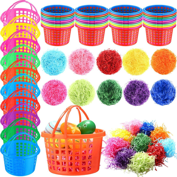 Wenqik 50 Pcs Plastic Easter Baskets for Kids Bulk 4.3 x 6.7