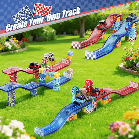Set, 52PCS 2 3 4 5 6 7 8, Magnetic Tiles Race Track STEM Educational Magnetic Building Blocks with Race Cars