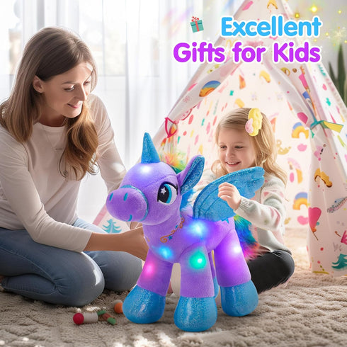 14'' Houwsbaby Purple LED Light Up Unicorn Stuffed Animal,Unicorn Plush Toy,Glowing Horse Plush Toy Night Light Glitter