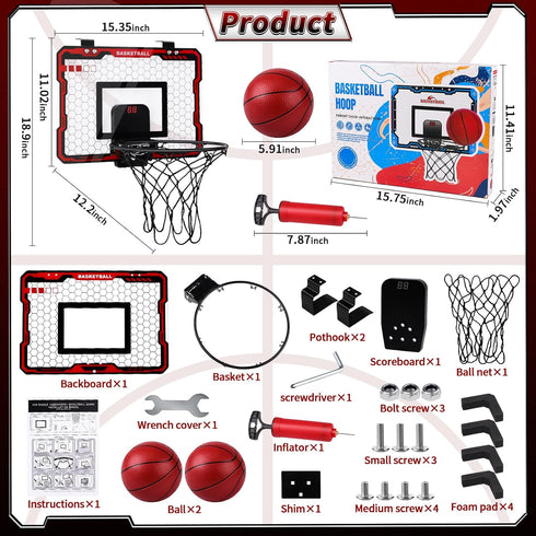 Mini Basketball Hoop Indoor Kids with Electronic Scoreboard Small Basketball Goal Hanging Door Dunk Proof