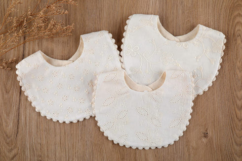 GZMM Baby Bib for Girls, Reversible Waterproof Handmade Natural Cotton Drool Bib 2 Pack (off-white, 0-12 months)
