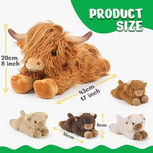 5PC 1 Mommy 4 3-8, Highland Cow Stuffed Animals with Babies Inside, Highland Cow Plush & Surprise Babies, Cute Soft