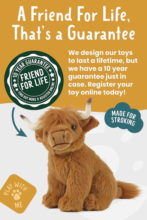 Living Nature Small Highland Cow Stuffed Animal - Fluffy Farm Animal Toy Gift for Kids, 6 inches