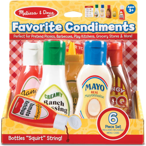 5-Piece Set Set 3+ Melissa & Doug Favorite Condiments Play Food Play Ketchup and Mustard Bottles, Pretend Food for Kids
