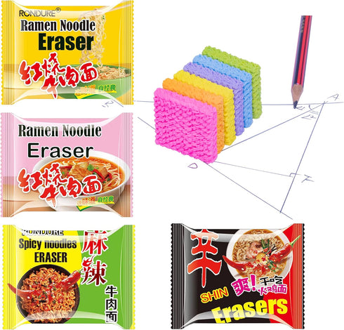 XANADU Cute Food Erasers for Kids, Fun Ramen Noodle Eraser Set of 16pcs