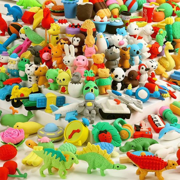 150Pcs Animal Erasers, Kids Pencil Erasers, Mini Animal Food Erasers, Bulk Toys for Classroom Rewards, Game Prizes,
