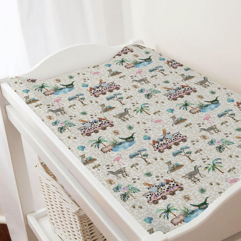 Baby Zoo Safari Animals Train Changing Pad Covers, Leopard Giraffe Zebra for Boy Girl, Soft 32''x16''