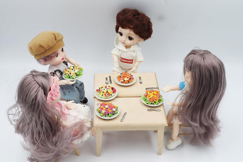 5 Assorted Salad with Plate for Dollhouse Miniature Food - 1:6 Scale Realistic Clay Food