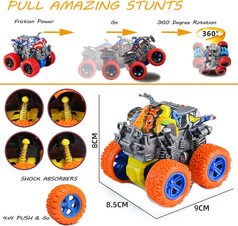 Monster Truck Toys - 4 Pack Friction Powered Toy Cars, Push and Go Car Truck Playset for Boys and Girls Aged 3-7