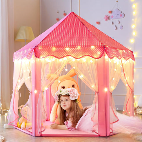 55'' 53'' Monobeach Princess Tent Girls Large Playhouse Kids Castle Play Tent with Star Lights Toy for Children Indoor
