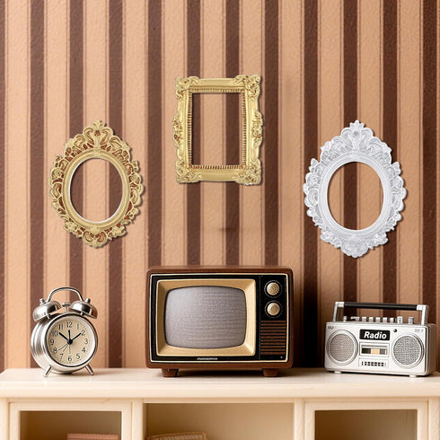 Heclia 5 Pcs Miniature Picture Frames Vintage Dollhouse Photo Frames with Carved Golden Edges for Wall Hanging Desktop