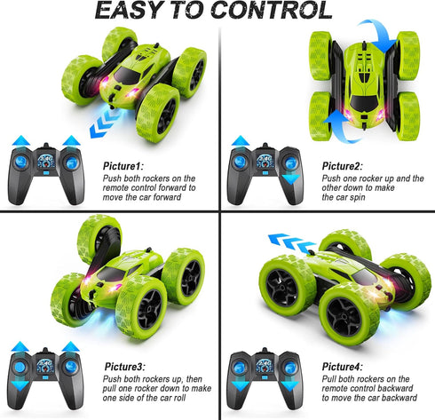 6+, 4WD 360 6 7 8 9 10 11 12 QUNREDA Remote Control Car for Kids Ages RC Cars Stunt Car Toy Double Sided Rotating