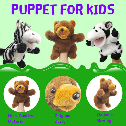 Hand Puppets Bear Puppet, 10" Movable Mouth Animal Puppets for Kids, Sloth Plush Toy Gift for Storytelling