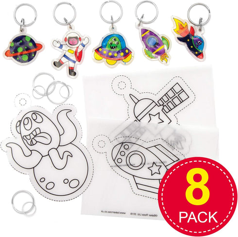 Baker Ross Ltd Solar System Super Shrink Keyrings, Arts and Crafts for Kids, Pack of 8