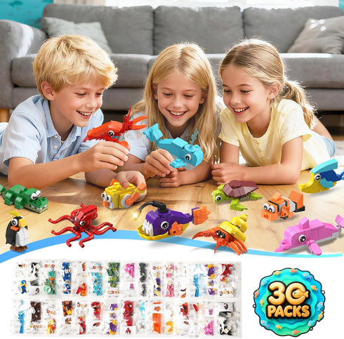 30 Pack 824PCS Sets 6+ Animals Easter Party Favors For Kids, Marine Animal Building Block for Easter Basket Fillers