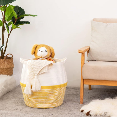 Storage(17"x17"),Large KAKAMAY Woven Baskets for Cotton Rope Woven Baby Laundry Hamper,Collapsible Laundry Basket