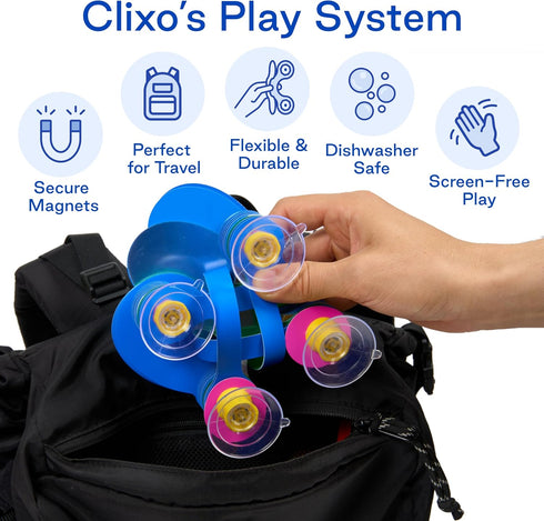 Pack 24-Piece Playset Clixo Window Travel - Fun Magnetic Toy for Kids - Suncatcher Kit with Prisms & Suction Cups