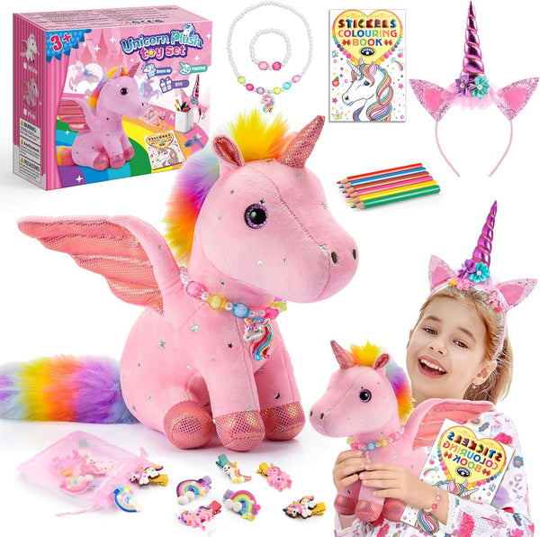 21-in-1 Unicorn Gift Set for Girls Ages 3-8 | Soft Plush Toy,