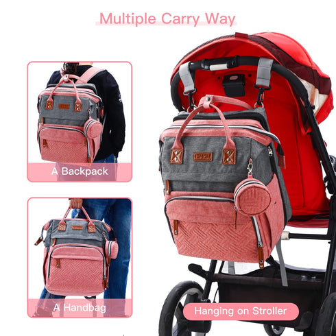 Backpack ISMGN Diaper Bag with Changing Station, Large Diaper Bag, Baby Bag, Multifunctional Diaper Bag, Pinkgray