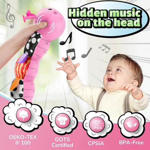 LIGHTDESIRE 3 6 12 Tummy Baby Toys Musical Caterpillar,Infant Toys Stuffed Animals Months Sensory Toys with Ruler