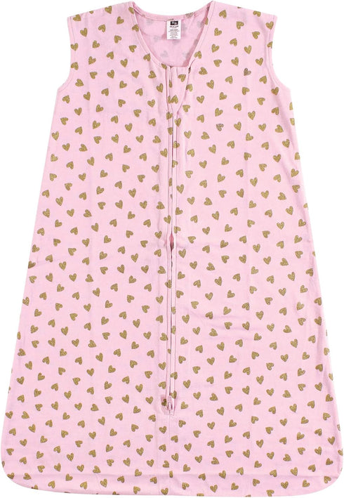 Hudson Baby Unisex Baby Cotton Sleeveless Wearable Sleeping Bag, Sack, Blanket, Gold Hearts, 18-24 Months