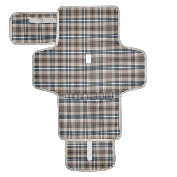 CHUROUSY Brown Plaid Checkered Portable Diaper Changing Pad with Wipes Holder, Geometric Gingham