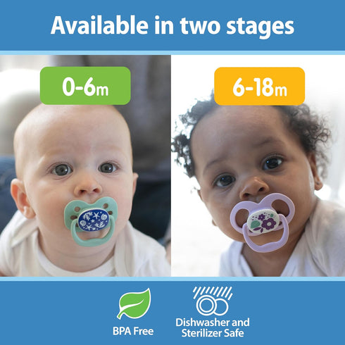 Symmetrical Bulb, 6-18m, 2 Pack Dr. Brown's Advantage Glow-in-The-Dark Baby Pacifier, Fully Soother with Soft Silicone