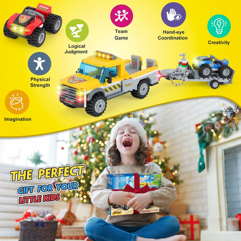 City Race Buggy Transporter Building Set, 324 PCS 3 in 1 City Service Truck Cars Building Blocks Kit