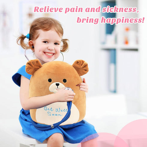 Easfan 13'' Brown Get Well Soon Puppy Plush Pillow, Soft Cute Shar Pei Dog Gifts for Kids Patient Feel Better for Women