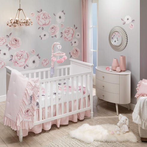 Lambs & Ivy Pink Linen Crib Skirt with Shirred Design