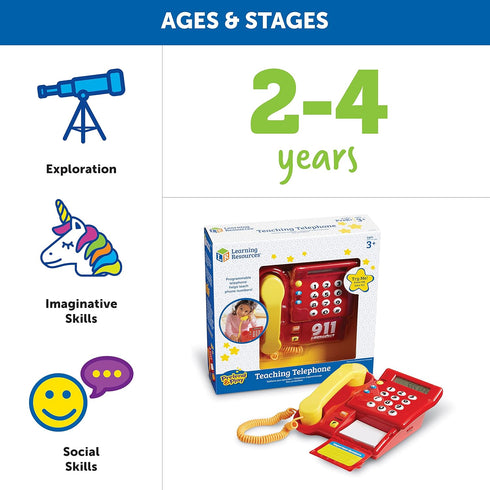 Learning Resources Teaching Telephone - 1 Piece, Toddler Learning Toys, Ages 3+, Toy Telephone with Pre-Recorded
