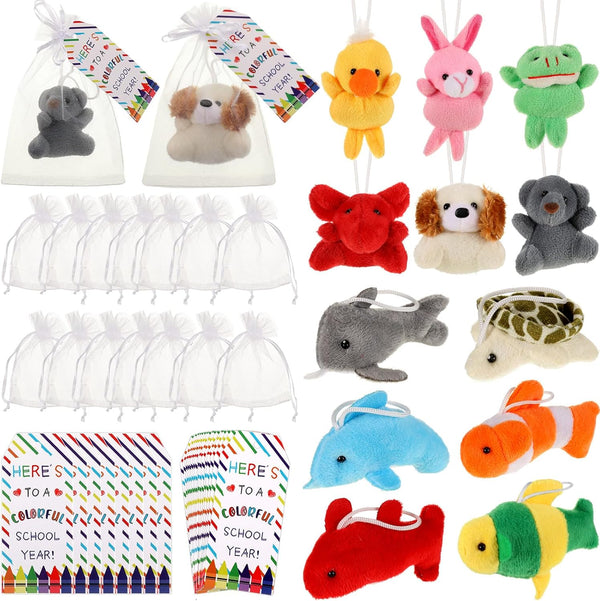 24 Set Welcome Back to School Gifts, Mini Animal Plush Toy for First Day of School, Classroom Goodie Bag Fillers