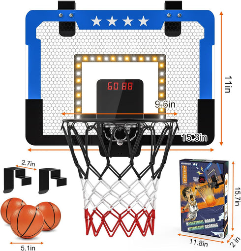 Indoor Mini Basketball Hoop for Kids with Double Electronic Scoreboard LED Light