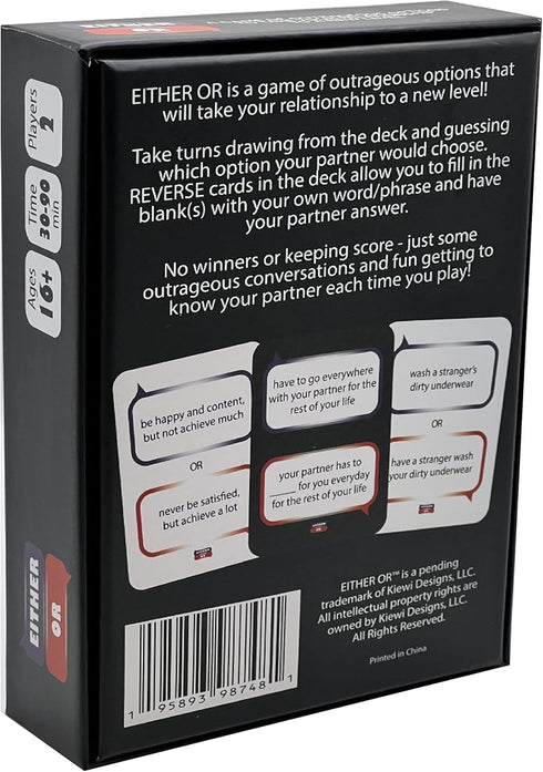 Either Or Couples Card Game of Outrageous Options - Connect with Your Partner for Date Night, Valentine's Day, at Dinner, for an Anniversary, on Road Trips & on Vacation