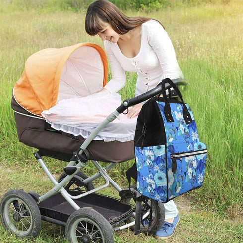 OUSIKA Backpack Daypacks Blue Floral Print Diaper Bag Multifunction Laptop Travel Large Nappy Bag, Black, One Size
