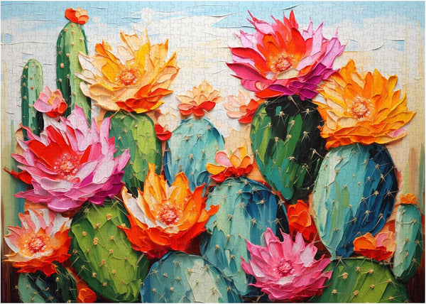 1000 Pieces Cactus Plant Puzzles for Adults - Colorful Succulent Flower Garden Art Jigsaw Puzzle