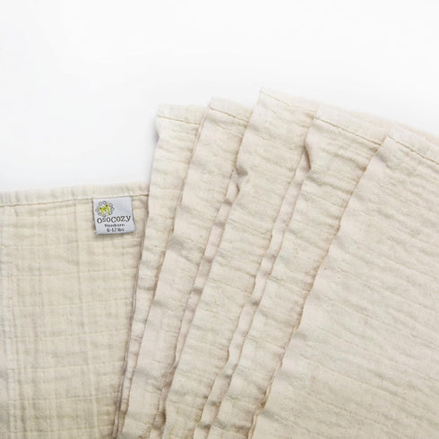 OsoCozy 100% 6 Pack. 6-12 Organic Muslin Flat Cloth Diapers - Made of Ecologically Friendly, Soft, Absorbent, Double