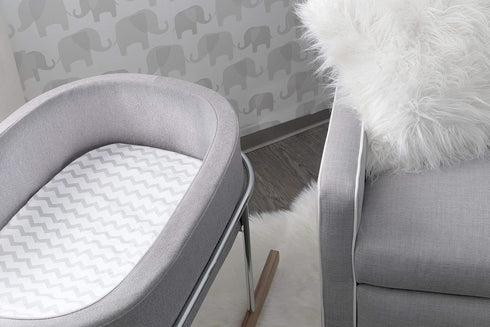 2-Pack Waterproof Bassinet Sheets for Baby Boy or Baby Girl - (Grey Chevron & Grey Polka Dots)